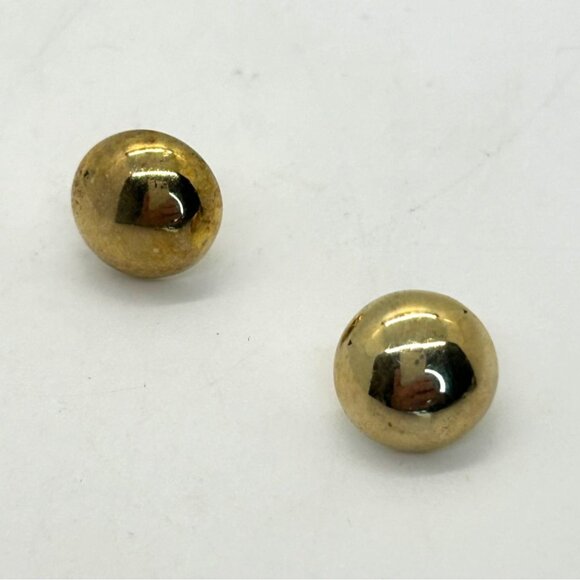 Gold Vermeil Over Sterling Silver Puffy Round Earrings 925 For Women Vintage REA - Picture 2 of 7